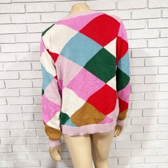 Boden Colorful Argyle Sweater • Size L • Preppy Color‑Block Knit - Picture 7 of 12